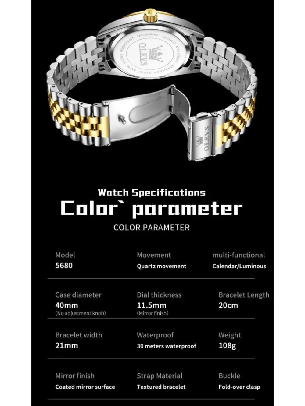 Men's Gold Black Diamond Classic Analog Stainless Steel Waterproof Wrist Watch
